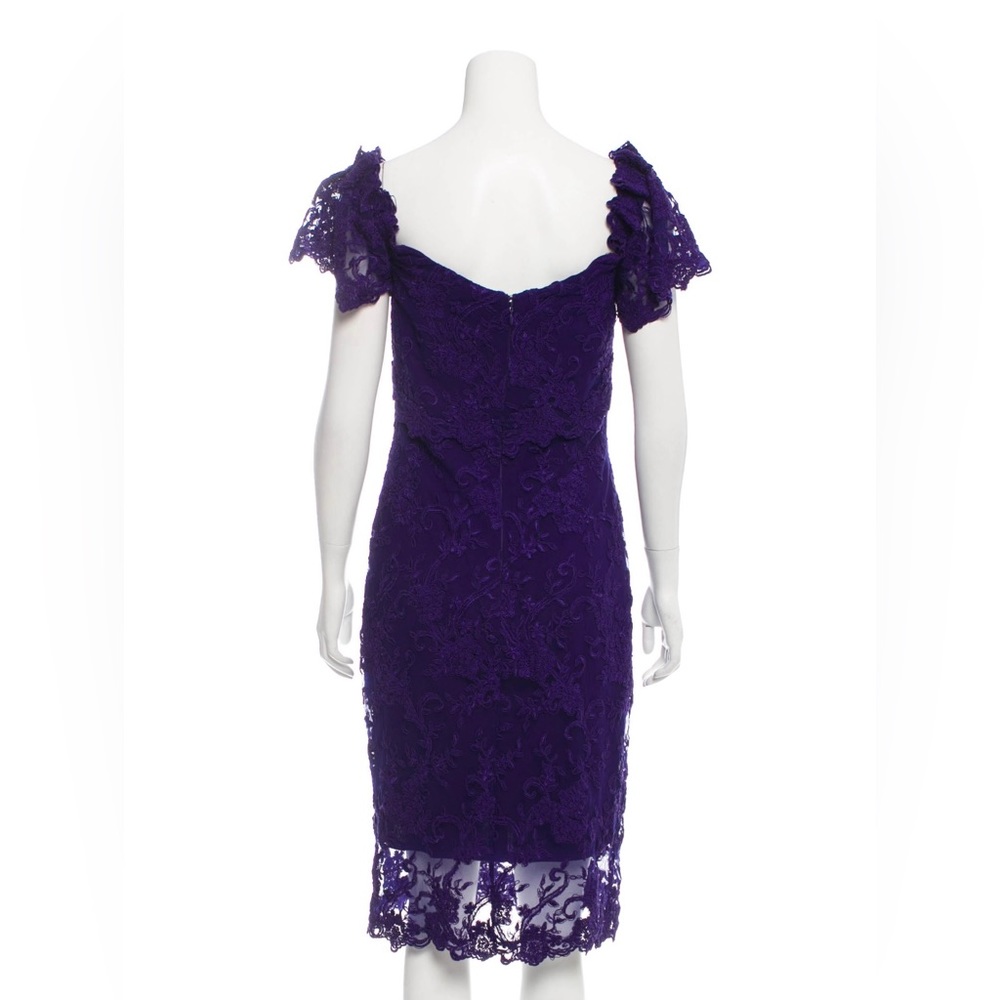 Purple Marchesa dress off the shoulder feature short sleeves concealed zipper